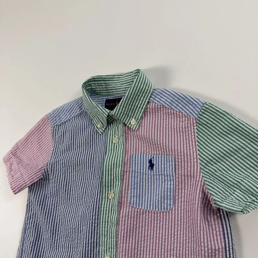 Ralph Lauren Boys 3/3T Patchwork Seersucker Short Sleeve Button Shirt